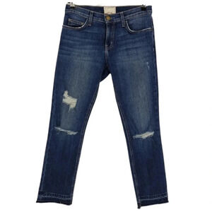 Current Elliott The Cropped Straight Jeans Mid Rise Distressed Denim Raw Hem